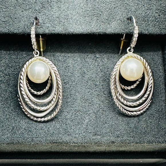 David Yurman Drop Earrings Pearl and Diamonds - Picture 2 of 6